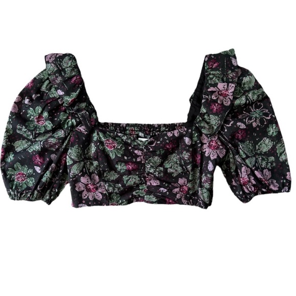 Zara Floral Ruffle Puff Sleeve Crop Top M - Picture 7 of 11